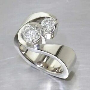 Modern Design Sterling Silver & Lab Created Cubic Zirconia - Wedding Ring